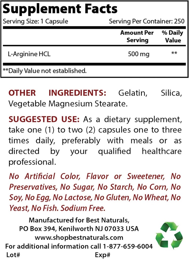 Best Naturals L-Arginine 500mg & L-Citrulline 1500mg