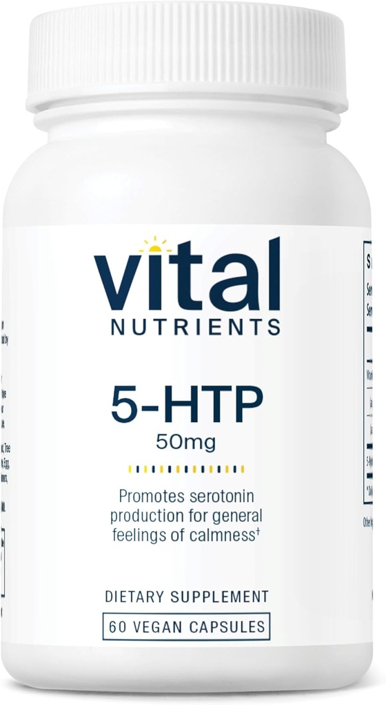 Vital Nutrients 5-HTP 50mg (5-hydroxytryptophan) | Vegan Serotonin Support Supplement* | Sleep and Stress Support | 5HTP and Vitamin B6 | Gluten, Dairy, Soy Free | Non-GMO | 60 Capsules