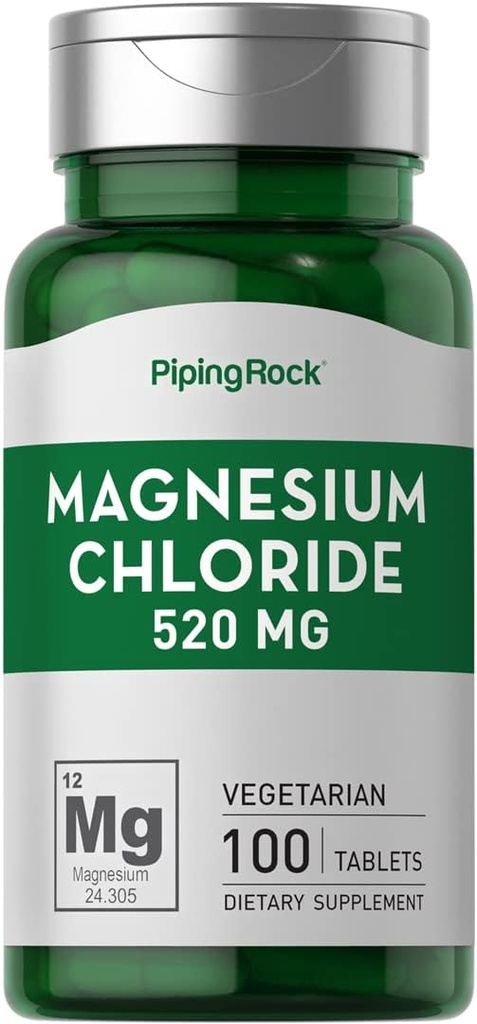 Piping Rock Magnesium Chloride | 520mg | 100 Tablets | Vegetarian, Non-GMO, Gluten Free Supplement