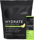 Sports Research Hydrate Electrolytes Powder Packets - Sugar-Free & Naturally Flavored with Vitamins, Minerals, and Coconut Water - Supports Hydration - 16 Packets - Lemon Lime
