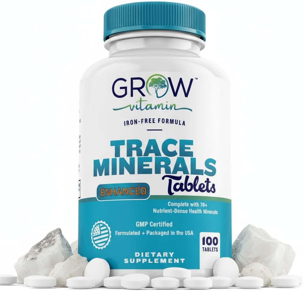 grow vitamin Trace Minerals Enhanced Complex - Complete with 70+ Nutrient-Dense Health Mineral - 100% Natural Ingredients - 100 Tablets