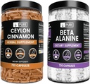 PURE ORIGINAL INGREDIENTS Ceylon Cinnamon and Beta Alanine Capsules Bundle (730 Capsules Each) No Magnesium or Rice Fillers, Lab Verified