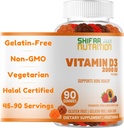 SHIFAA NUTRITION Vegetarian Vitamin D3 Gummies for Adults & Kids | 45-90 Servings, 2,000IU / 1,000IU | Non-GMO, Gluten-Free, Gelatin-Free | Supports Bones, Muscles & Immune System Halal Vitamins
