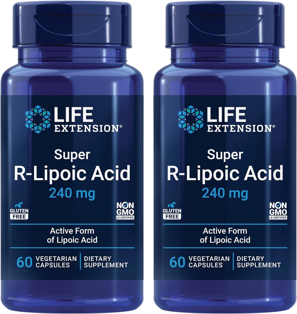Life Extension Super R-Lipoic Acid – Healthy Aging, oxidative Stress Defense – with 240 mg of Active R-Form of R-Lipoic Acid – Gluten-Free – Non-GMO – Vegetarian – 60 Capsules (2 Pack)