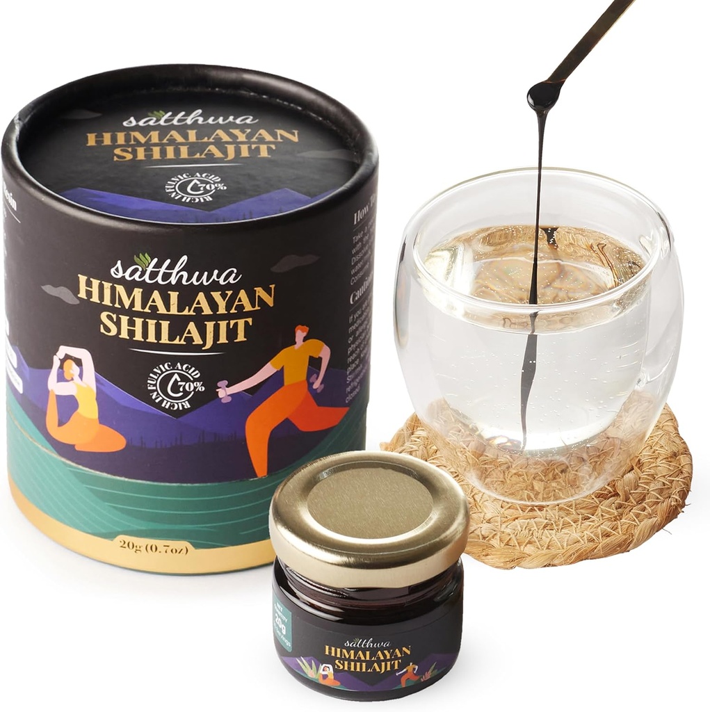 Satthwa Pure Shilajit from The Himalayas Resin High Potency for Men & Women - 85+ Trace Minerals - 75% + Fulvic Acid - 50 Servings - Lab Tested - 20gm(0.7oz)