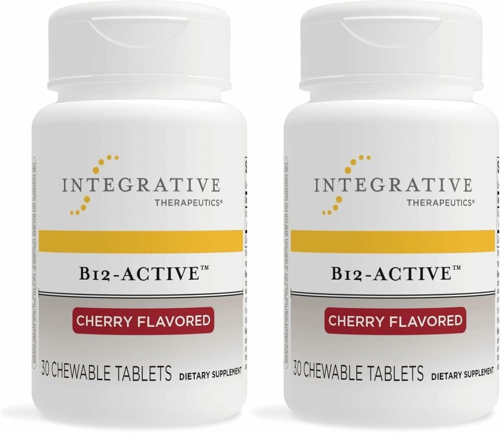 Integrative Therapeutics B-12 Active, Vitamin B12, Supports Nerve Function*, Cherry Flavored, 30 Chewable Tablets - 2 Pack