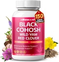 Black Cohosh 9,600mg* – Hormonal Balance Support with Wild Yam, Red Clover, Ashwagandha, Chasteberry & More – 150 Capsules – Made & Lab Tested in USA