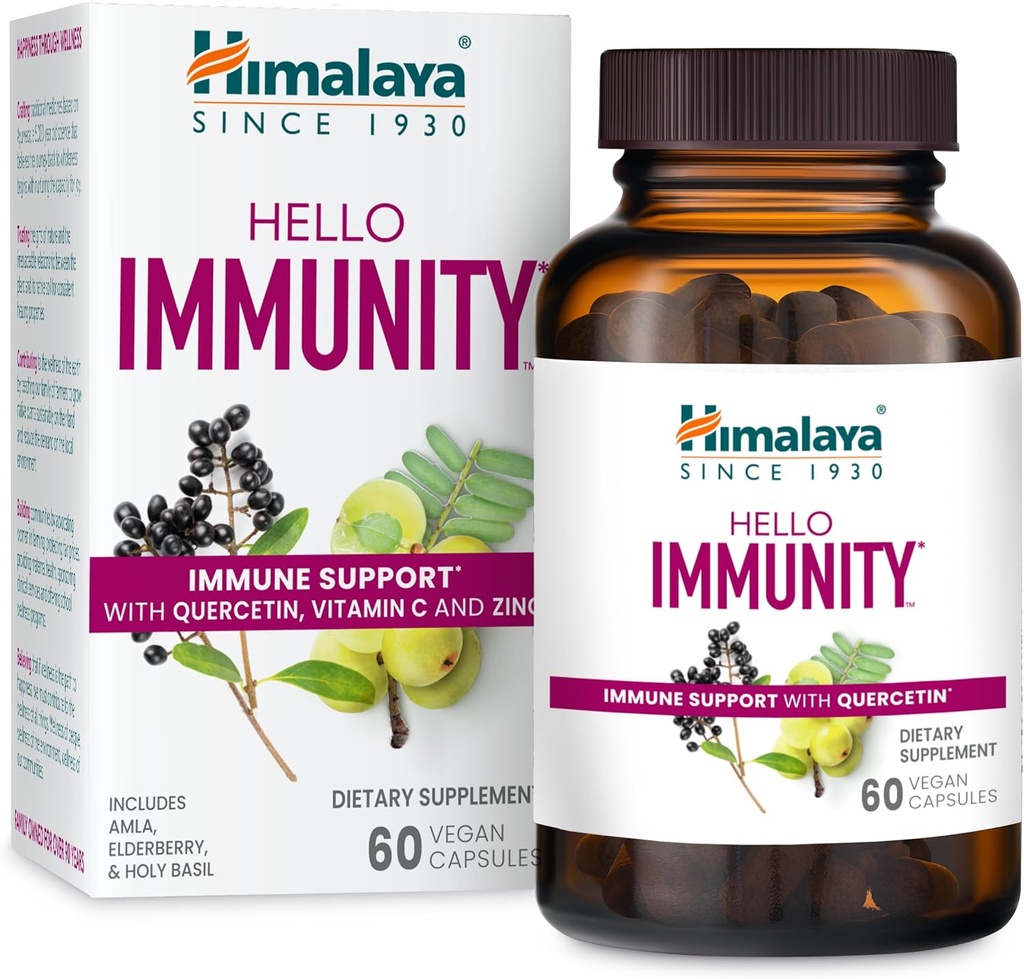 Himalaya Hello Immunity with Quercetin, 60 Day Supply - Herbal Immune Support Supplement, Bioflavonoid and Antioxidant for Immunity and Daily Wellness - Vegan, Non-GMO, Gluten Free, 500 mg, 60 Caplets