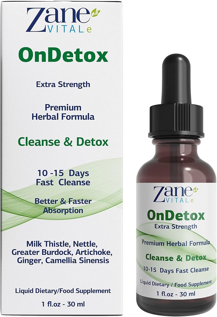 Zane OnDetox │10 – 15 Days Fast Cleanse and Support | Detox & Repair Supplement with Milk Thistle, Nettle, Greater Burdock, Artichoke & More | Vegan | Non-GMO | Gluten-Free | 1 Fl Oz.- 30ml