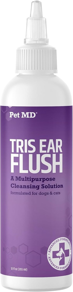 Pet MD Veterinary Tris Flush Cat & Dog Ear Cleaner - Dog Ear Flush - 12 oz