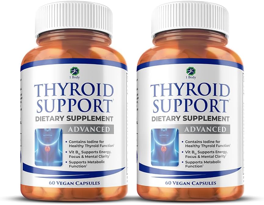 1 Body Thyroid Support Supplement, 60-Day Supply, 2 Pack with B12, Iodine, Zinc, Selenium, Ashwagandha, Non-GMO Vegetarian Formula