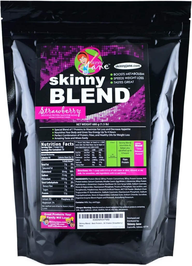 Skinny Blend – Whey Protein Shake Powder for Women – Low Carb, Keto Friendly Meal Replacement – Satisfies Hunger & Boosts Energy – Creamy Strawberry – 30 Shakes