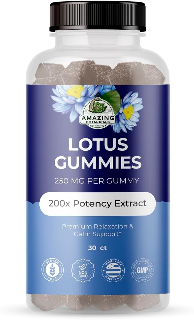 Amazing Botanicals Blueberry Lotus Flowers Gummies – Premium Relaxation & Calm Support – Vegan, Non-GMO, Gluten-Free Herbal Supplement, 250MG - Berry Flavor (30 Count)