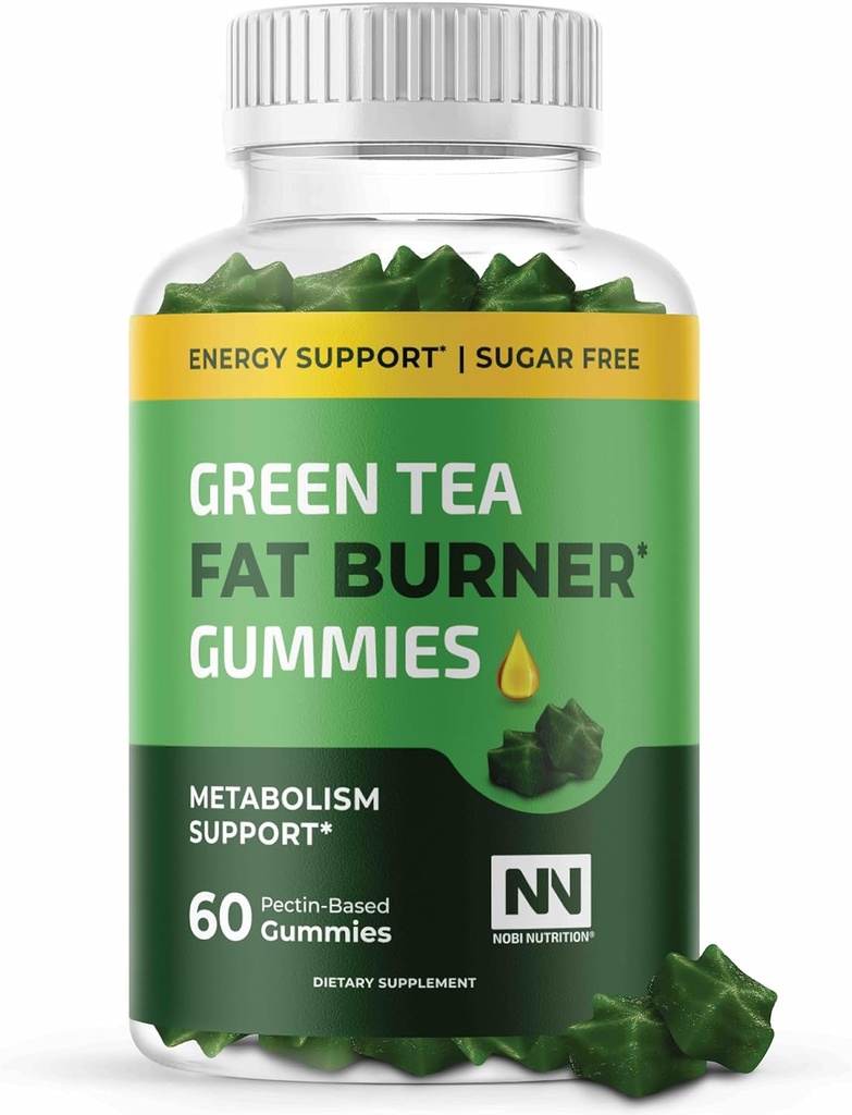 Green Tea Fat Burner Gummies for Weight Loss | Metabolism Boost & Appetite Suppressant with Green Coffee Bean and Garcinia Cambogia | Weight Loss Supplements to Burn Belly Fat For Women & Men | 60 Ct