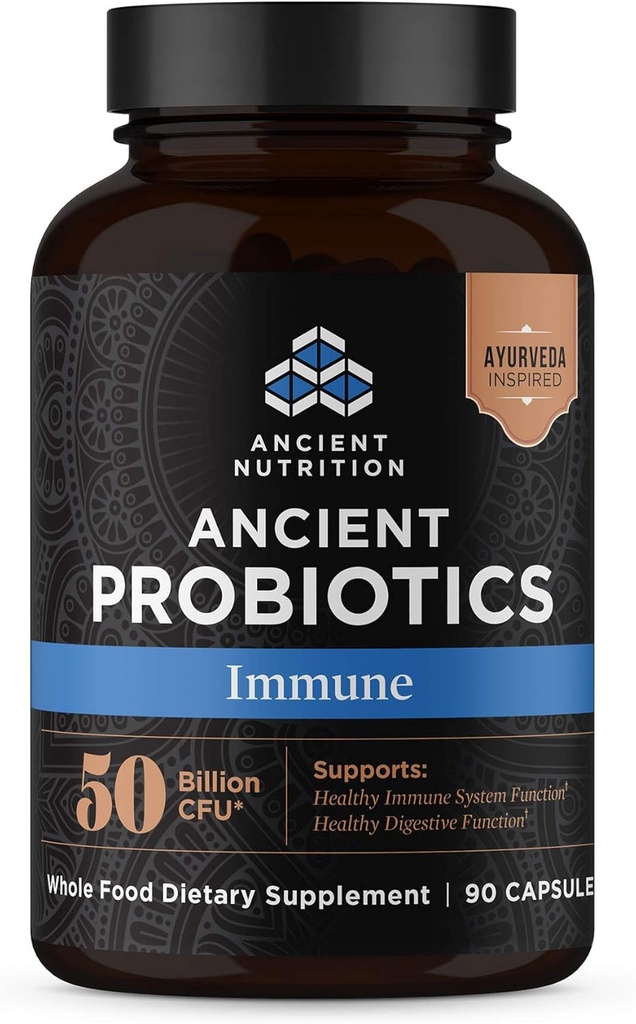 Ancient Nutrition Probiotics for Immune Support, Promotes Healthy Immune System, Reduces Diarrhea, Constipation, Gas and Bloating, Ancient Superfoods Blend, 50 Billion CFUs*/Serving, 90 Capsules