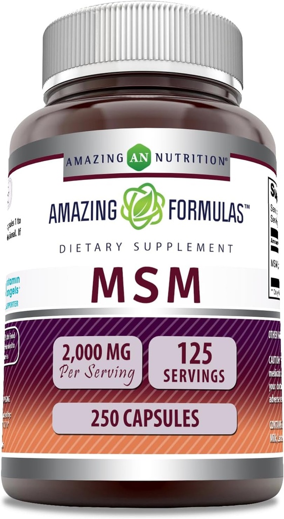 Amazing Formulas MSM (Methylsulfonylmethane) Supplement | 2000 Mg Per Serving | Capsules | Non-GMO | Gluten Free | Made in USA (250 Count | 1 Pack)