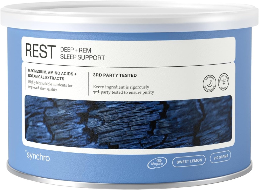 Synchro - Rest Sleep Supplements, Relaxing Sleep Aids for Adults, Powdered Magnesium Supplement for Deep Sleep Support, Nighttime Drink Sleep Supplement, Sweet Lemon Flavor, 210 Grams