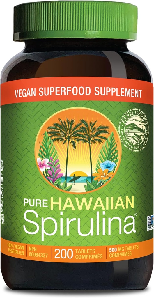 Nutrex Hawaii, Pure Hawaiian Spirulina 500 mg, Vegan, Supports Immune System, Heart, Cells and Energy, 200 Tablets