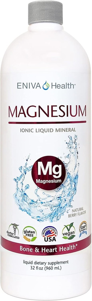 Liquid Ionic Magnesium Supplement (32oz) Digestive Health, Muscle Energy and Bones. Doctor Formulated. Zero Calories. Zero Sugar. by Eniva Health.