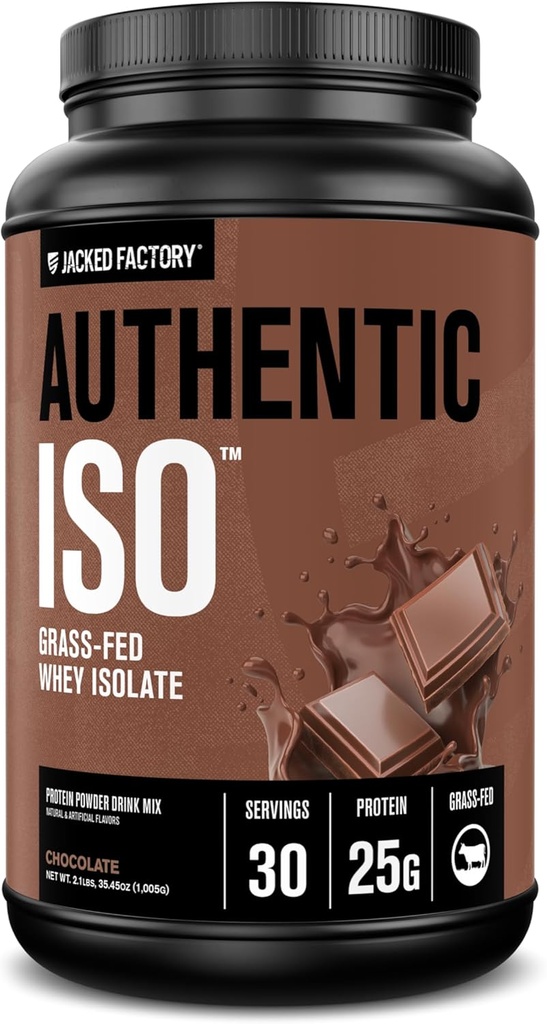 Jacked Factory Authentic ISO Whey Protein Isolate Powder - Low Carb, Non-GMO Muscle Building Protein w/No Fillers, Post Workout Recovery - 30 Servings, Chocolate