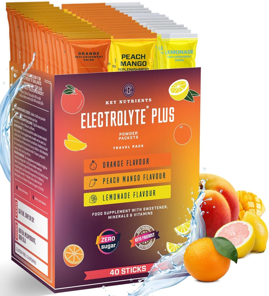 KEY NUTRIENTS 40 Pack Multivitamin Hydration Packets for Recovery - 5 Delicious Flavors - Electrolytes Powder Packets No Sugar - No Calories, Gluten Free, Keto - 40 Servings - Made in USA
