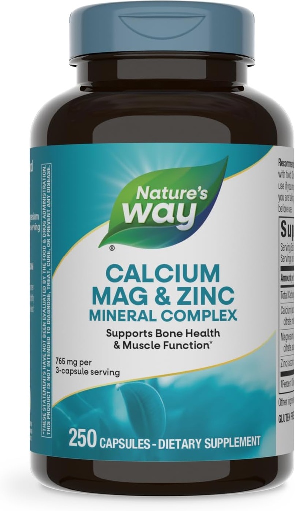 Nature's Way Calcium Magnesium & Zinc Mineral Complex, Supports Bone Health & Muscle Function*, Immune Support*, 250 Capsules (Packaging May Vary)