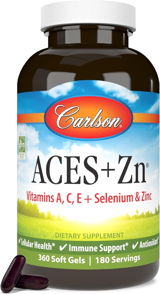 Carlson - ACES + Zn, Vitamins A, C, E + Selenium & Zinc, Multivitamin with Zinc, Cellular Health & Immune Support, Selenium Multivitamin, Antioxidant, 360 Softgels