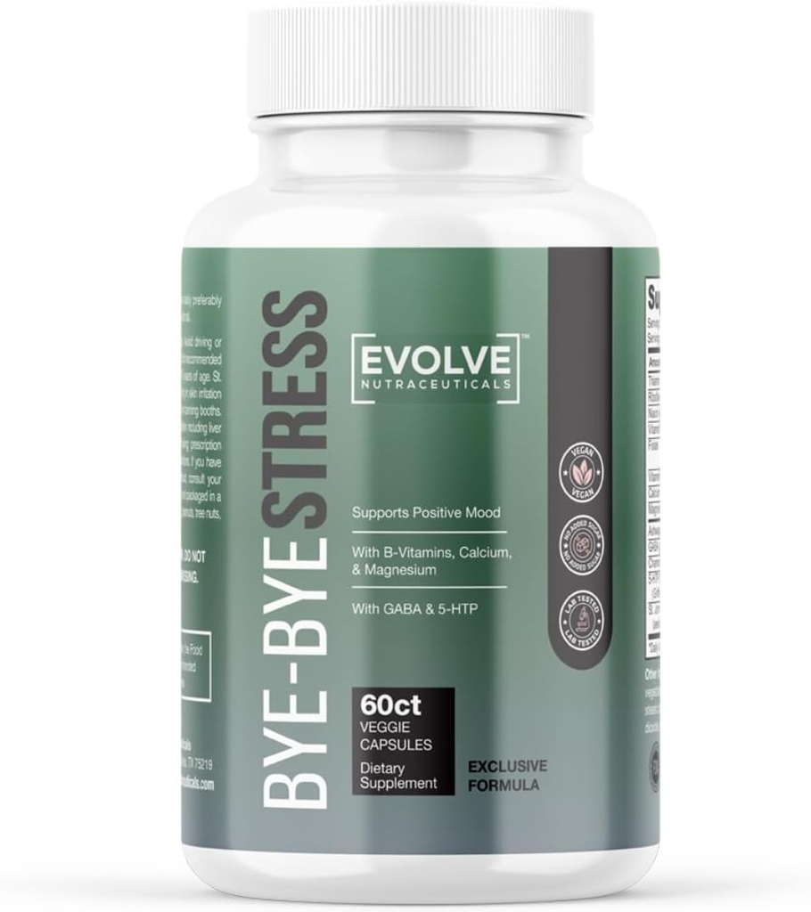 Bye-Bye Stress, 60 Servings, GABA, Ashwagandha, Chamomile Flower, 5-HTP (5-Hydroxytryptophan), St. John's Wort