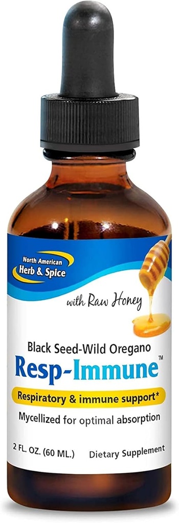 NORTH AMERICAN HERB & SPICE Resp-Immune - 2 oz - Respiratory & Immune Support - Black Seed, Oregano P73 Oil & Raw Honey - Mycellized for Optimal Absorption - Non-GMO - 39 Servings