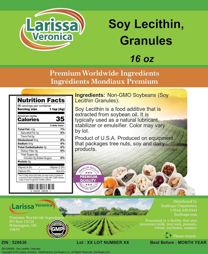 Soy Lecithin, Granules (16 oz, ZIN: 528636)