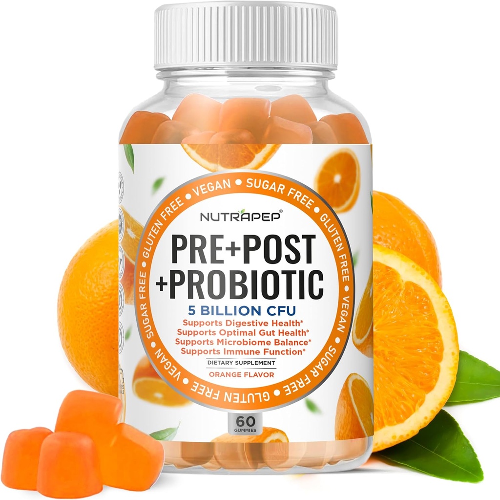 Prebiotic Probiotic & Postbiotic Gummies for Women Men & Kids Children - High Potency 5 Billion CFU - Sugar-Free & Gluten Free