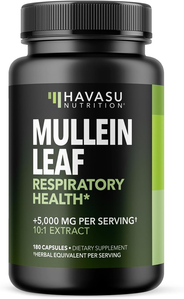 Mullein Leaf Capsules for Respiratory Health - 5000mg Extract 10:1 for Lung Support and Immune Function - 180 Count - Vegan, Non-GMO Capsules - Herbal Supplement for Daily Wellness - 6 Month Supply
