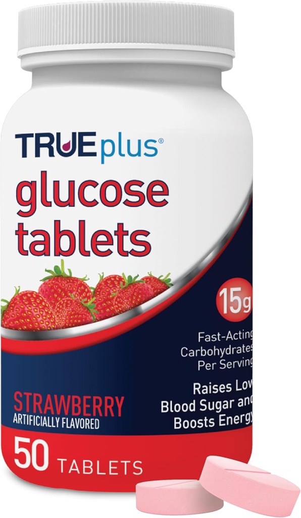 TRUEplus® Glucose Tablets, Strawberry Flavor - 50ct Bottle