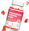 Potassium Gummies for Adults Women & Men, Potassium Citrate Supplement, Support Leg Cramps, Muscle Health & Electrolyte Balance, Sugar Free, Organic, Vegan, Strawberry, 60 Cts