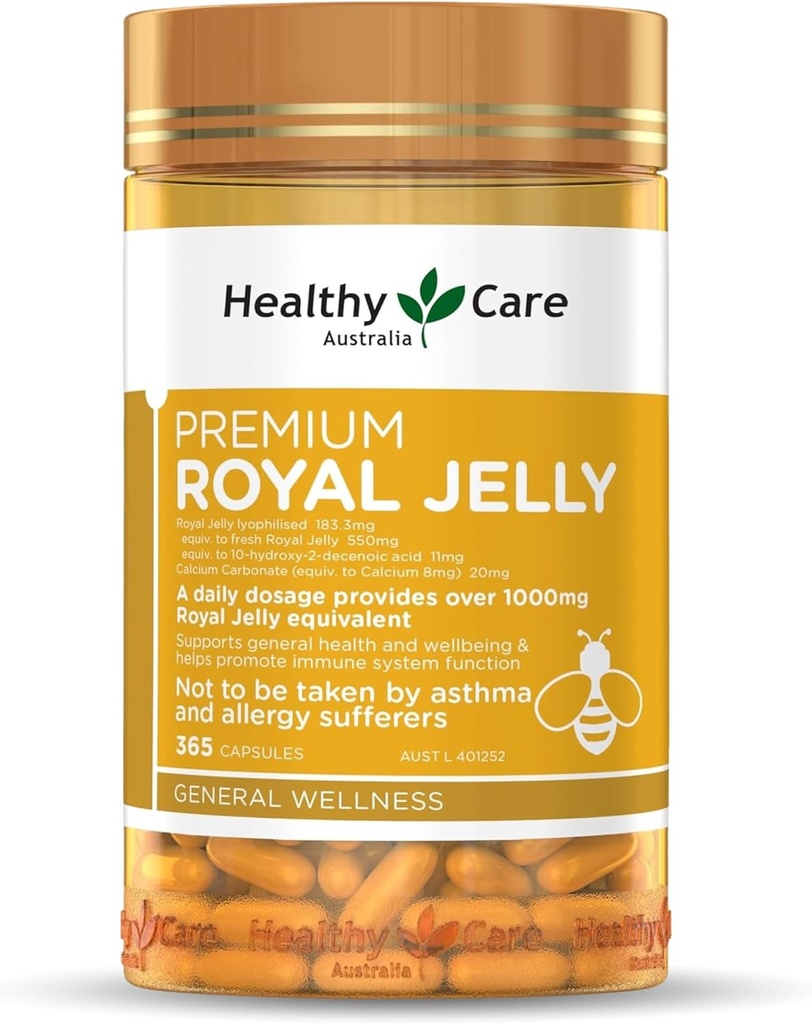 Healthy Care Royal Jelly 1000 365 Capsules Supplements Made in Australia