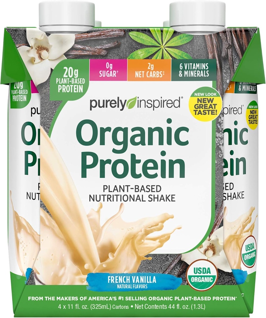 Protein Shakes Ready to Drink | Purely Inspired Organic Protein Shake | 20g of Plant Based Protein | Organic Protein Drink | Sports Nutrition RTD | French Vanilla, 11 fl. oz (Pack of 4)