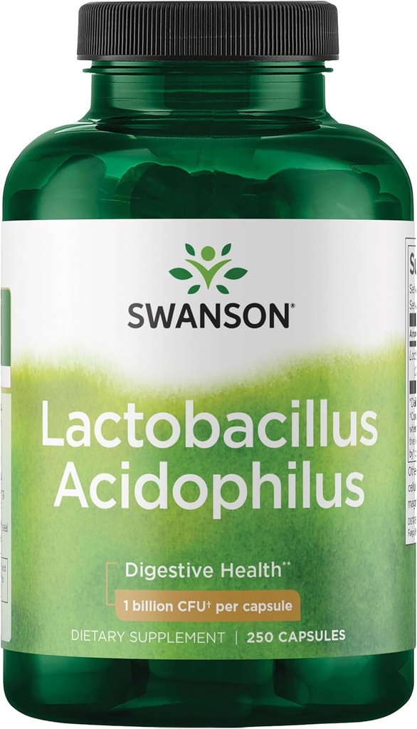 Swanson Lactobacillus Acidophilus - Probiotic Supplement Supporting Digestive Health with 1 Billion CFU Per Capsule - Promotes Bowel and GI Tract Health - (250 Capsules)