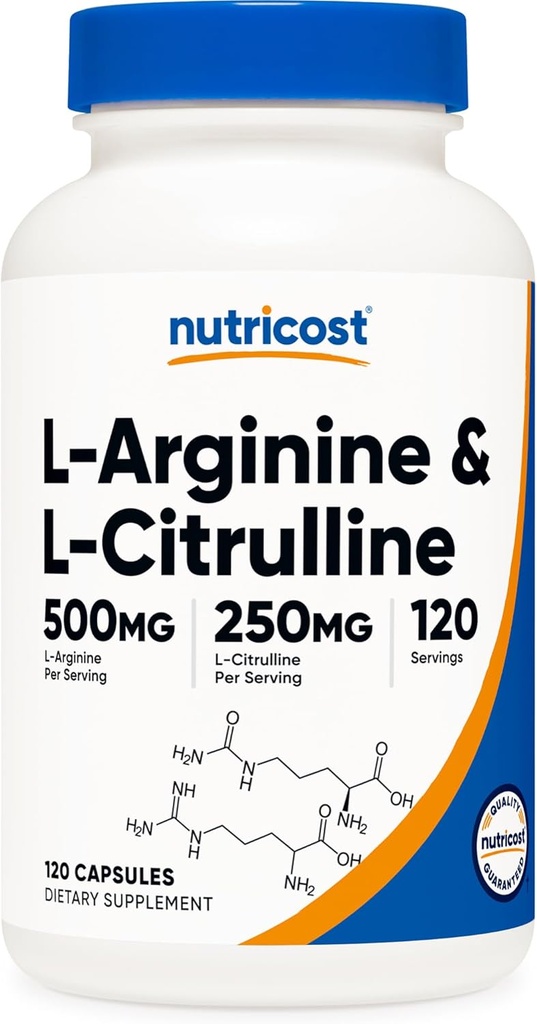 Nutricost L-Arginine L-Citrulline Complex 750mg, 120 Capsules - Non-GMO