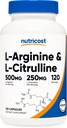 Nutricost L-Arginine L-Citrulline Complex 750mg, 120 Capsules - Non-GMO