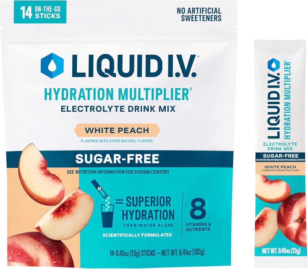 Liquid I.V.® Hydration Multiplier Sugar-Free - White Peach | Electrolyte Powder Drink Mix | 1 Pack (14 Servings)