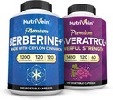 Nutrivein Premium Berberine 1200mg & Resveratrol Bundle - with Ceylon Cinnamon & Antioxidant with Acai Berry - Weight Management & Immune Plus Joint Support - Non-GMO, Vegan/Vegetarian - 120 Caps