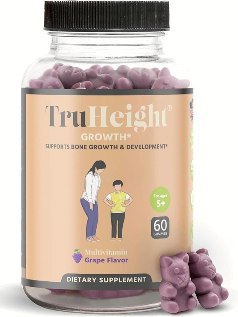 TruHeight Growth Gummies (Grape) Tall Nutrition for Natural Growth Supplement for Kids & Teens - Vitamin D, K, Calcium & Ashwagandha, Bone Strength Vitamins D3 K2, Picky Eater, Taller Ages 5+