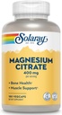 SOLARAY Magnesium Citrate 400mg - Magnesium Supplement - Bone Health, Muscle, Relaxation and Heart Health Support - Enhanced Absorption, Vegan, Gluten Free, 60-Day Guarantee, 60 Servings, 180 VegCaps