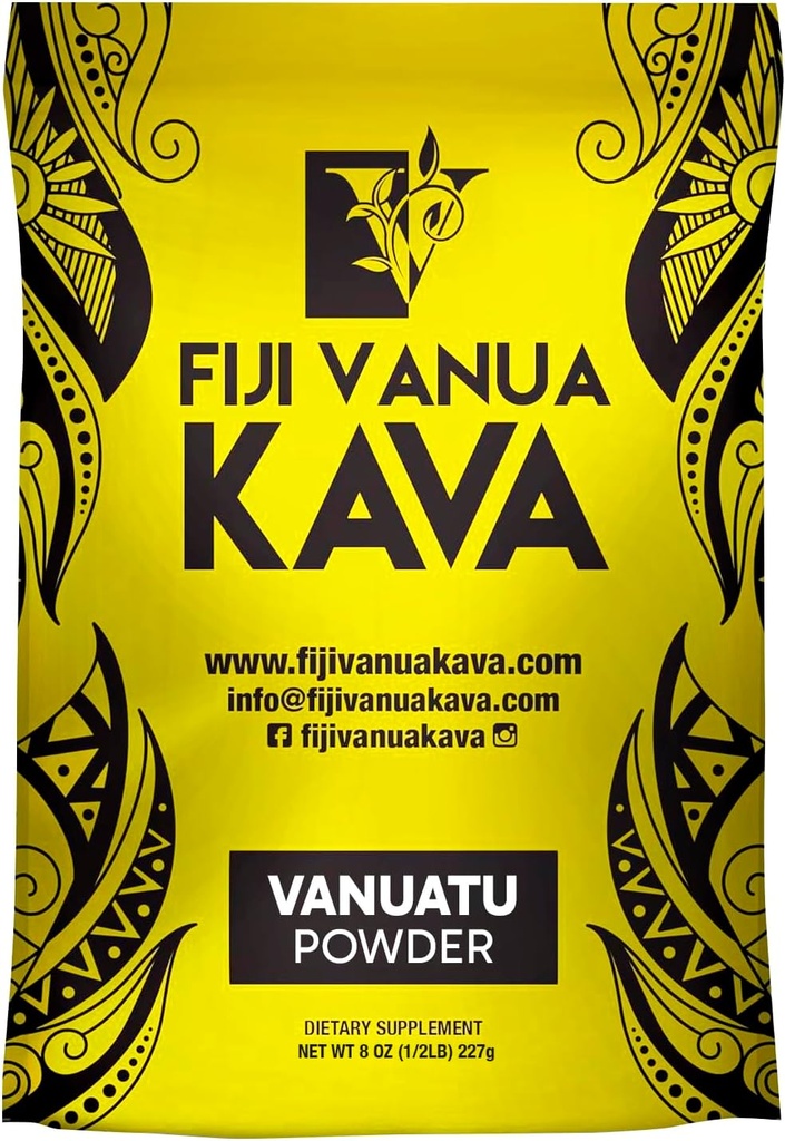 Fiji Vanua Kava Vanuatu Powder, Made from Pure Noble Kava with Sun-Dried Lateral Roots, Kava Premium with Kavalactones, Easy to Prepare Medium Grind Kava Root Powder, 8 oz