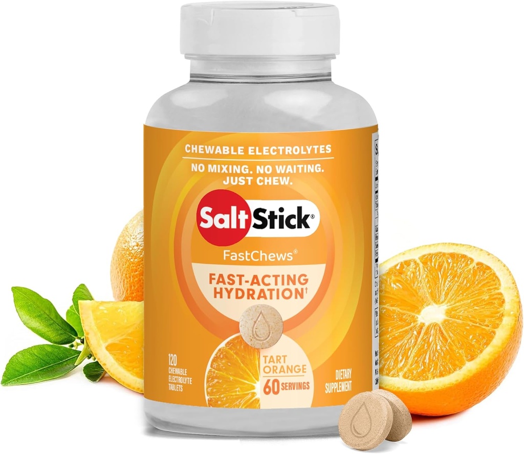 SaltStick Electrolyte FastChews - 120 Orange Chewable Tablets - Salt Tablets for Running and Hydration, Electrolyte Chews - 120 Count