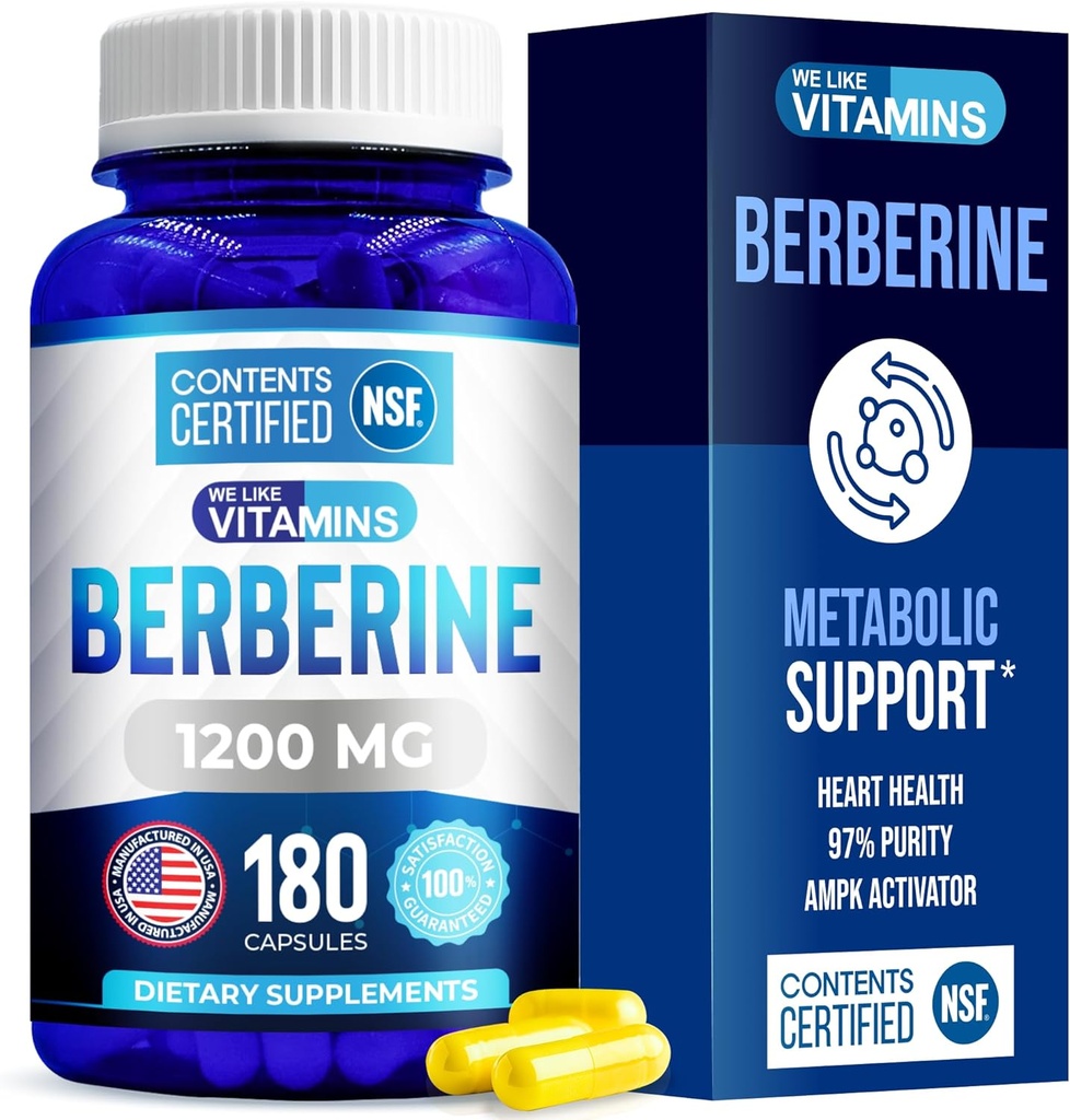 We Like Vitamins Berberine Supplement,1200mg, Pure Max Strength Berberine HCL - 180 Vegetarian Capsules (Gluten Free, Non GMO) - 90 Servings