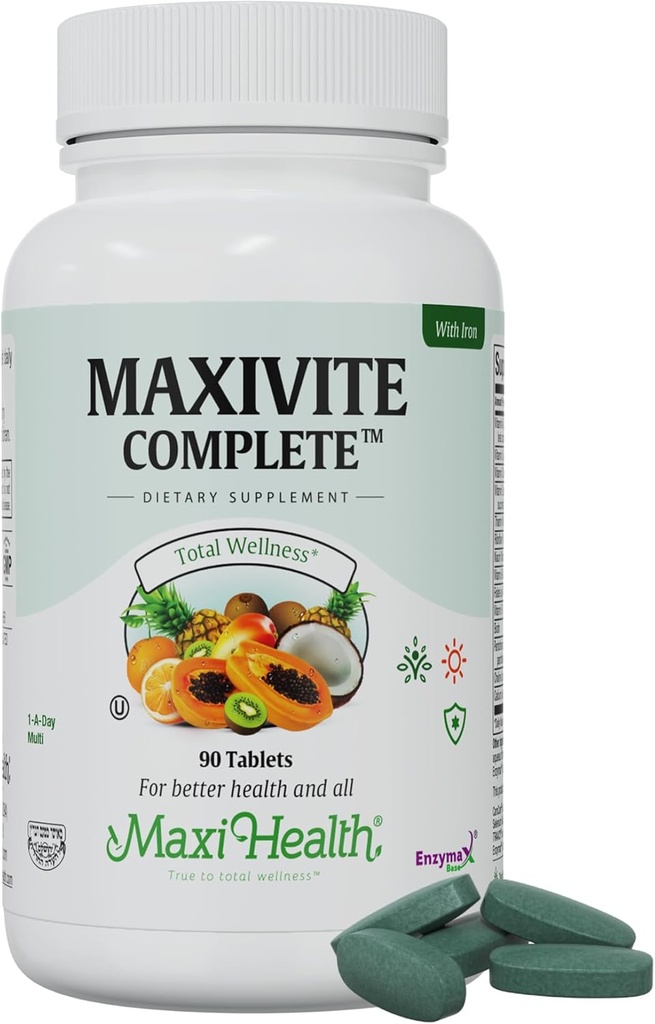 Maxi Health Complete Once Daily Vitamins for Men & Women - Multivitamin for Women & Men with Iron Vitamin A B1 B2 B3 B6 B12 C D3 E Zinc (90 Tablets)