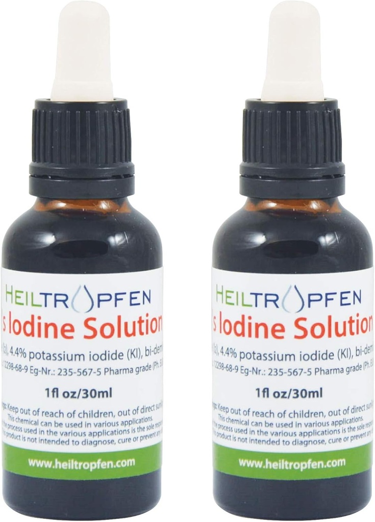 2X 2.2% Lugol's Iodine Solution 2x1 Fl Oz - 2x30 ml | Pharmaceutical Grade Ingredients | Lugols Solution Made with Iodine and Potassium Iodide | Set of Two Bottles | Heiltropfen®