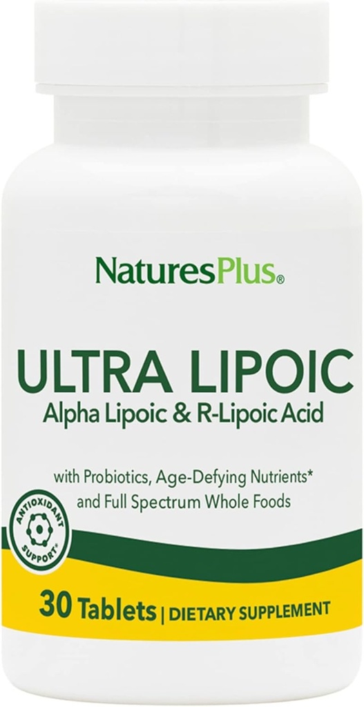 Natures Plus Ultra Lipoic - 30 Bi-Layered Tablets - Alpha Lipoic & R-Lipoic Acid - Antioxidant Support - with Probiotics & Age-Defying Nutrients - Gluten Free - 30 Servings