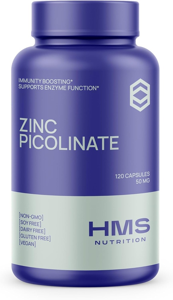 Zinc Picolinate 50mg Vegan Capsules - Highly Absorbable (Chelated) Immune Support Supplement for Men and Women -120 Capules, 4 Month Supply